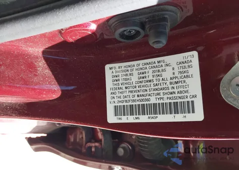 2014 Honda Civic Lx from USA, damaged, VIN 2HGFB2F59EH500360